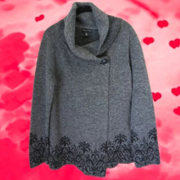 ADRIENNE VITTADINI Gray Black Lacy Design Wool Blend Knit Cardigan Sweater Sz M - Picture 2 of 5